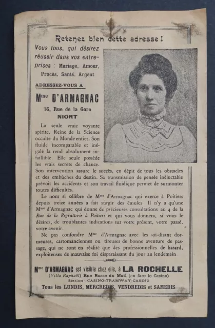 Carte visite publicité MADAME D'ARMAGNAC NIORT spiritisme voyante LA ROCHELLE