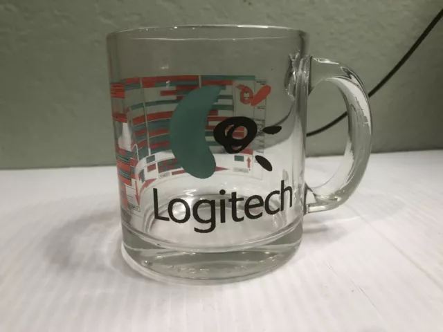 LOGITECH Logo Computer Mug L Vintage 80s Tech PROMO Made In USA