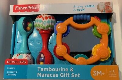 Baby Infant Gift Set Tambourine Maracas Rattles by Fisher Price Musical Toys NEW