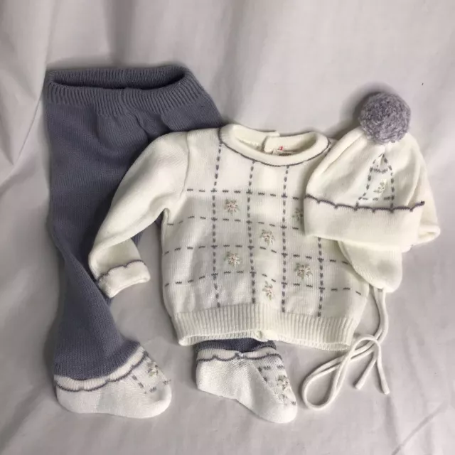 Vintage Infant 3 Piece Outfit Baby Girl 6-9 Months Acrylic Sweater Pants Hat