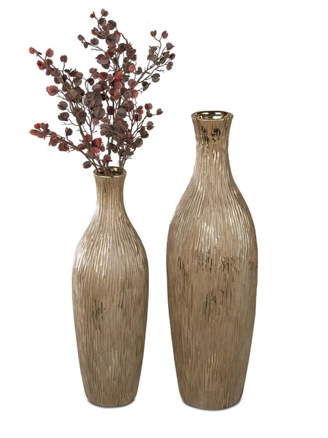 2er Set Decorazione Vasi Organico Oro Rotondo A.40+50cm Braun Ceramica FORMANO
