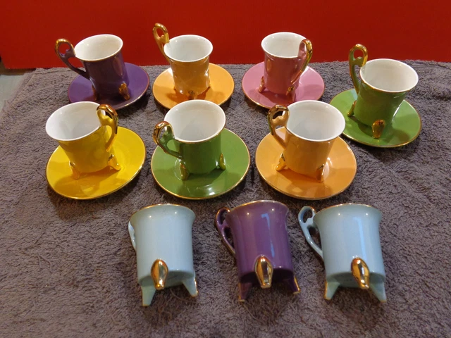 SERVICE À CAFÉ Aquarelle Genevieve Lethu 10 Tasses 7 Soucoupes Vintage Design 70 EUR 49,00 - FR