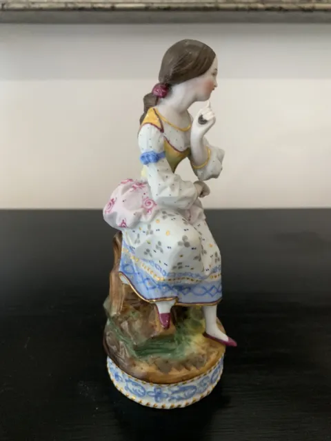 French Old Paris Bisque Porcelain Figurine Of Sitting Girl Late 19th Century 2