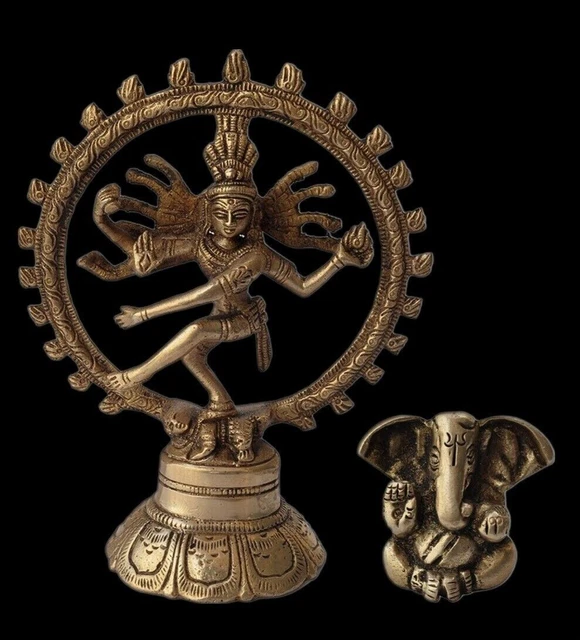 ELEGANT BRASS DANCING Shiva Natraj God of Dance &Small Ganesh Statue