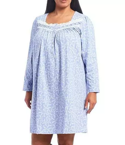 NWt Eileen West MD Floral Bud Print Jersey Knit Short Nightgown Blue #85925