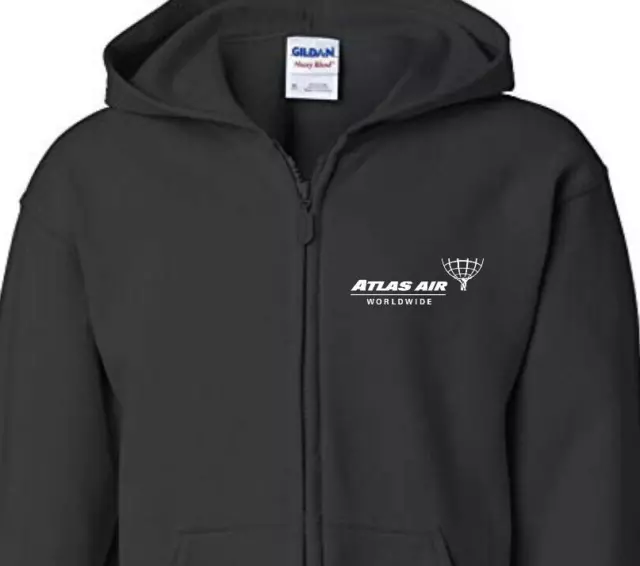 Atlas Air Worldwide Logo Full Zip Hoodie US Airline Employee Hooded Sweatshirt