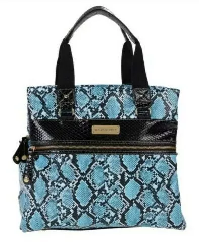 Samantha Brown Python Embossed Metro Tote Bag-Turquoise/Black-NWT