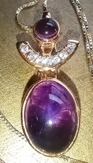 1.5"Amethyst/CZ Pendant, Box Chain Necklace18"; Sterling Silver 925 Gold Overlay