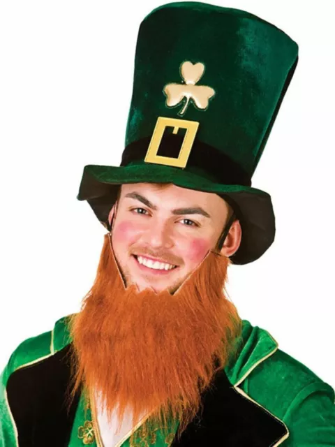 1 x St Patricks Day Leprechaun Hat & Ginger Beard Shamrock Irish Fancy Dress