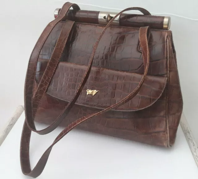 Tasche Damen Handtasche Vintage 70er  BRAUN Büffelleder