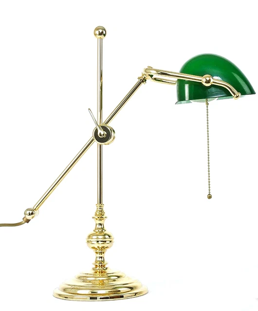 Lampada da tavolo per studio o ufficio in ottone ministeriale con vetro verde