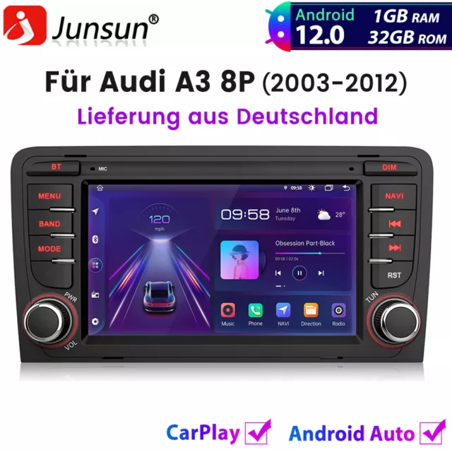 7" Stereo Autoradio Für Audi A3 8P 2003-2012 Android12 GPS SAT NAV Carplay DAB+