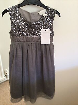 The Little White Company Girls Grey Sequin Party Dress Age 3-4 Year Bnwt Rrp £45