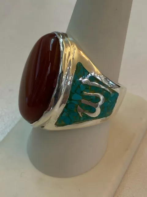 Islamic Muslim Akeek(Carnelian) Ring in Sterling Silver with turquoise inlay