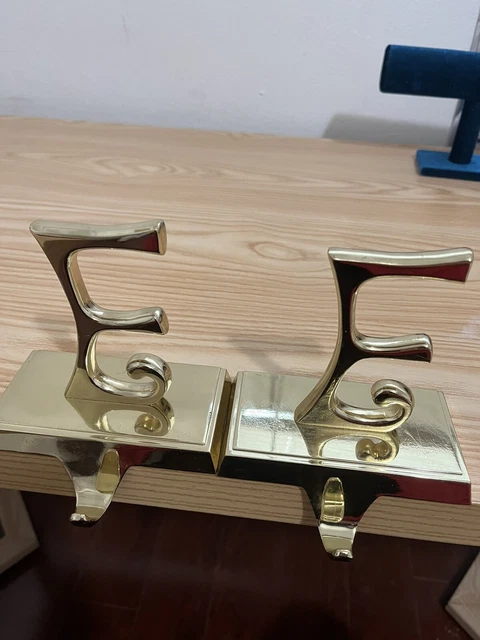 Pottery Ban Letter E Initial Brass Christmas Stocking Holder Hanger