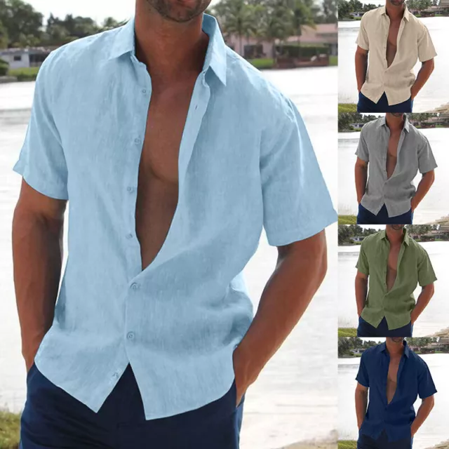 ☆ Camicie Casual Da Uomo Abbottonate Camicia Estiva In Cotone E Lino A A