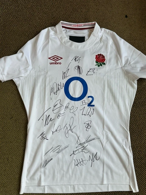 Maillot De Rugby Angleterre Umbro Pro Signé à La Main - 13 Joueurs (dont Genge, Slade, Curry), Taille XXL