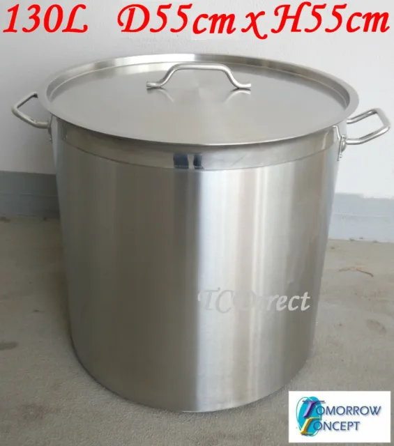 130L Commercial Stainless Steel Stock Pot Saucepan with Lid (D550xH550)