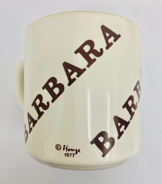 1977 BARBARA Mug by Houze - Ivory with Brown Lettering 1970s Coffee Cup VTG USA