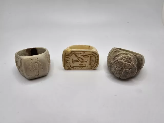 THREE Ancient Egyptian Carved Stone Rings Lot