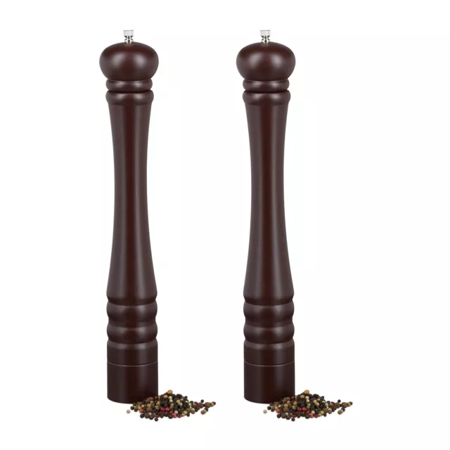 Lot de 2 Moulins à Poivre Sel Épices Chocolat 40cm en Bois et Meule en Céramique