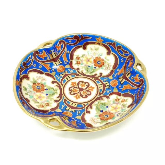 Vintage Noritake Hand Painted Blue Floral Panel Porcelain Bowl Gold Trim Japan