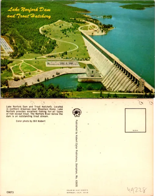 Lake Norfork Dam and Trout Hatchery Mountain Home AR Postcard Unused 49228