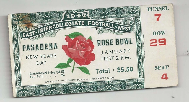 1947 Illinois vs UCLA original Rose Bowl football ticket stub Agase Baldwin good