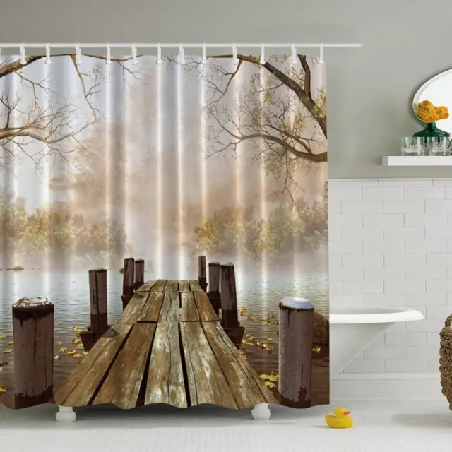 Beautiful Wooden bridge Scenery Shower Curtain Bathroom Waterproof Fabric