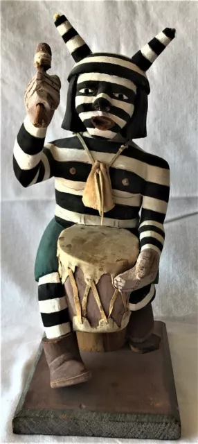 Koshari drummer clown wood carving statue Native American Edwin L. Kaye, Kachina