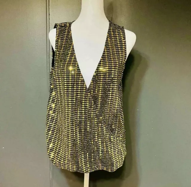 New With Tag Michael Kors gold faux wrap sequin V neck blouse size S