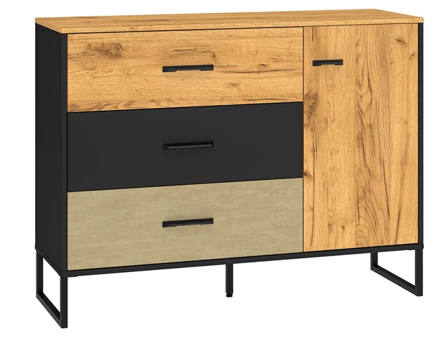 Cómoda Colt Aparador 120x40x90cm Negro Craft Oro Roble Premium Steel