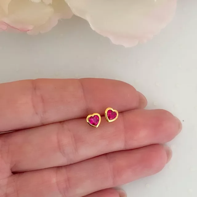 14K Gold heart genuine Ruby stud earrings Women Girls July Birthstone
