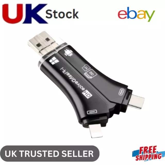 4 In 1 USB SD/FT Memory Card Reader Micro Adapter For Moblie Phone Android PC UK