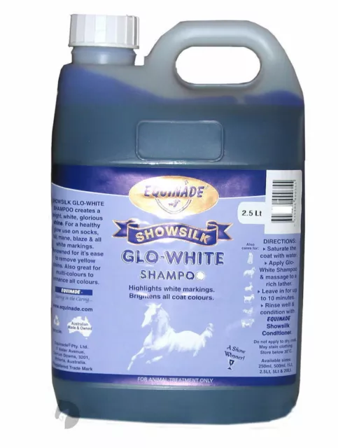 Equinade Glo-White Show Silk Shampoo Horses Dogs Cats Cattle 2.5lt