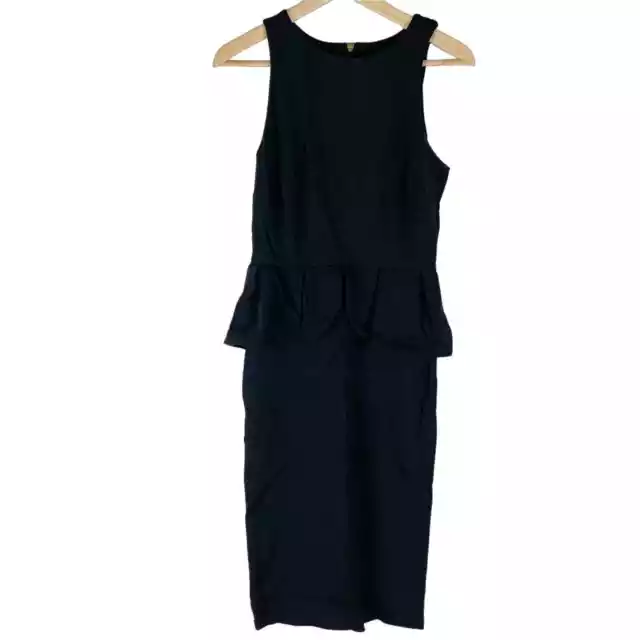 ASOS Dress Womens 6 Black Sheath Peplum Sleeveless Midi Classic