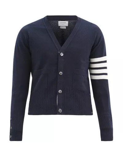 Thom Browne FOUR-BAR V NECK CARDIGAN WOOL IN NAVY Size 3