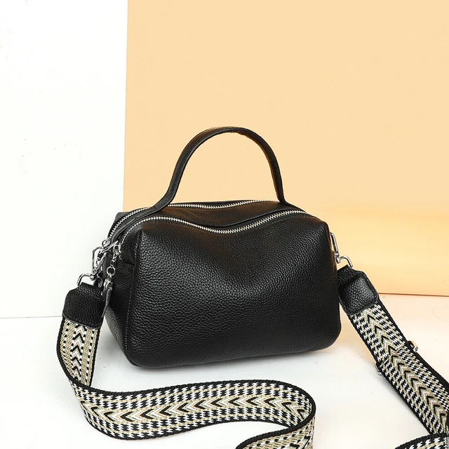 Fa.Volmer ® Bolso de mano para mujer de piel auténtica – Elegante y versátil con correa ajustable extraíble – Modelo: Vicenza, dune