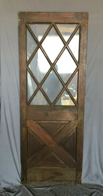 1 Antique Exterior 12 Lite Diamond Pattern 30x80 Entryway Door VTG Old 453 -21B 5