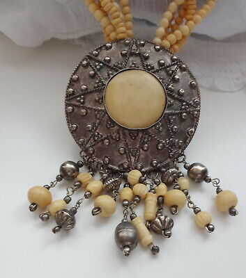 Genuine Antique Tribal Ethnic Berber Moroccan Silver Hand Made Beads Necklace