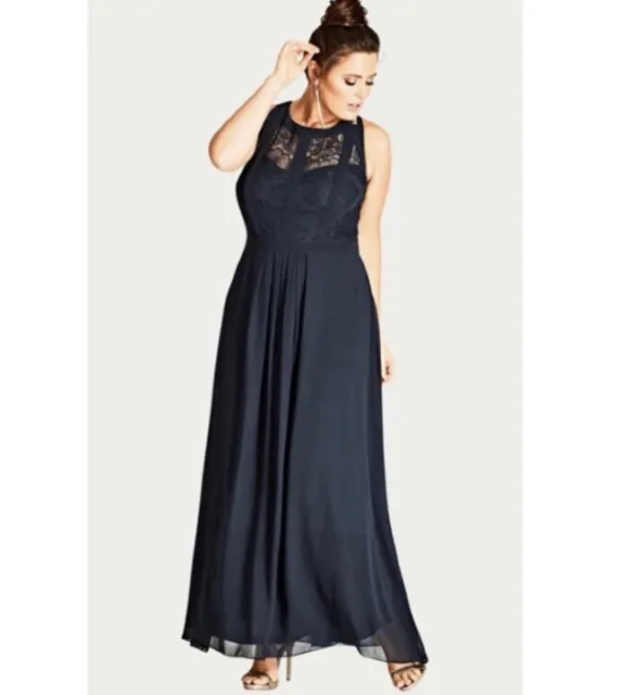 City Chic Paneled Bodice Maxi Dress In French Navy SZ 16 NWT