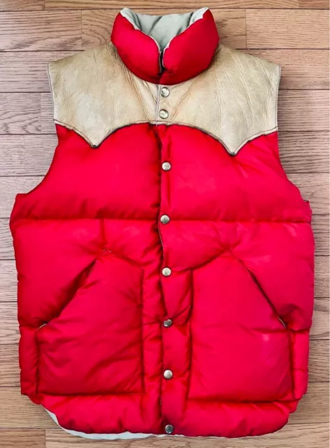 ROCKY MOUNTAIN Down Jacket Blouson Men 40 Red Leather Vintage 70's From Japan