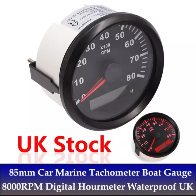 85MM CAR MARINE Tachometer Boat Gauge 0-8000 RPM Digital Hourmeter  Waterproof UK £28.49 - PicClick UK