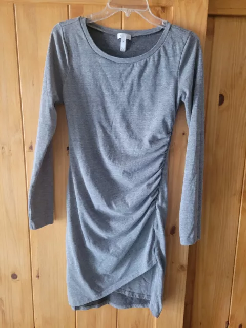 Leith Womens Gray Long Sleeve Side Ruched Jersey Knit Dress Size Medium Classic