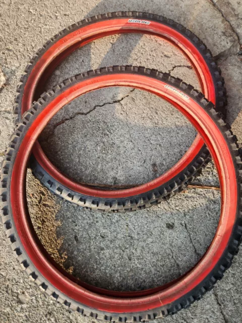 NOS Old school bmx Redline tires 20 x 2.0 set with red gum wall Rare mid school NOS Old school bmx Redline tires 20 x 2.0 set with red gum wall Rare mid school