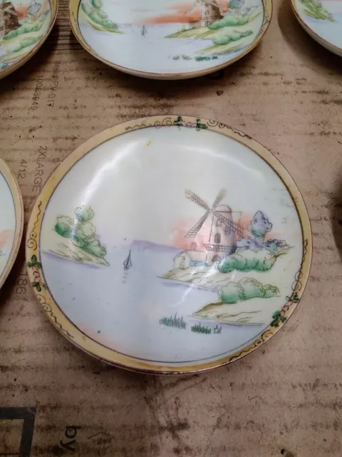 Vintage 6" Decorative Plate Windmill/Ocean/Bay Japan Hand Painted 2