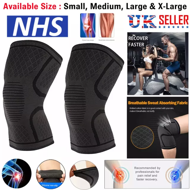 2x Knee Support Compression Sleeve Brace Patella Arthritis Pain Relief Gym UK