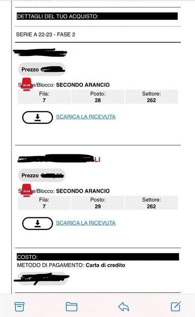 2 biglietti milan bologna secondo anello arancio (con tessera cuore rossonero)