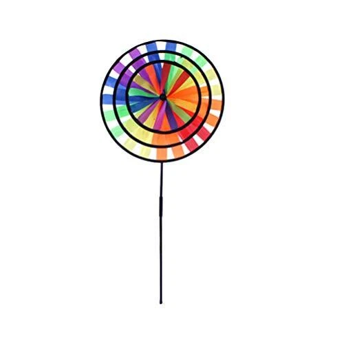 Rainbow Triple Wheel Spinner Colorful Whirl Pinwheel Wind Spinners Rainbow