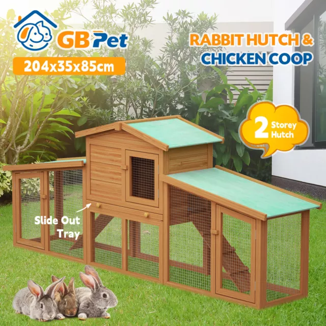 Rabbit Hutch Chicken Hutches Large Run Wooden Cage Ferret Coop Guinea Pig House